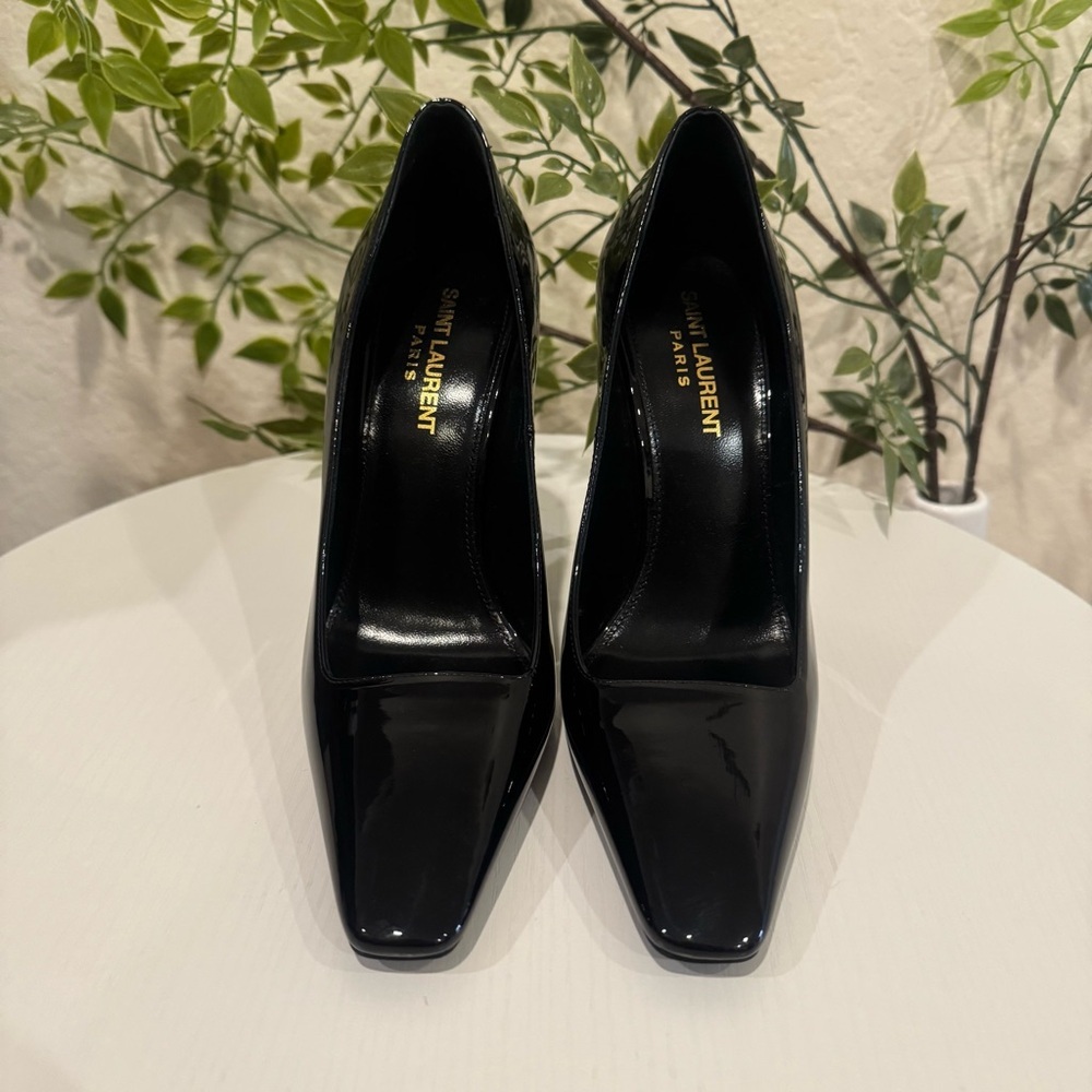 Auenthic Saint Laurent Square Toe Black Pump Heel Sandal Size 36 NIB - Picture 2 of 11